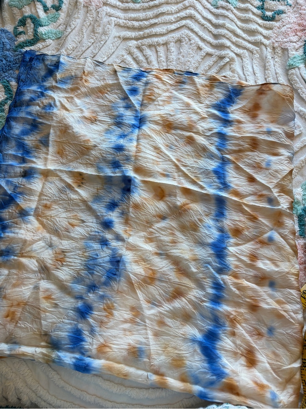 Tie-Dye Blue and Brown Silk Scarf Shawl 2-14